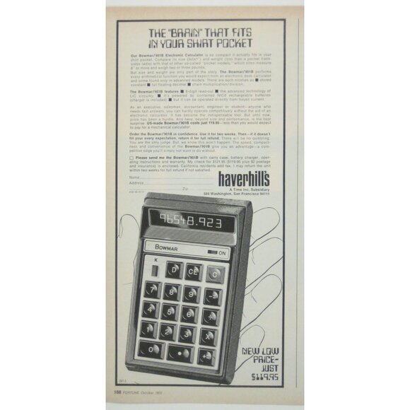 Bowmar 901B Electronic Handheld Calculator Vintage 1972 Print Ad AD Calculator - Picture 2 of 2